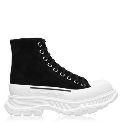 ALEXANDER MCQUEEN Tread Slick Boots Women High Tops Blk/Wht 1070 for sale