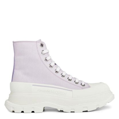 ALEXANDER MCQUEEN Tread Slick Boots Women High Tops Lilac/Wht 5401 for sale