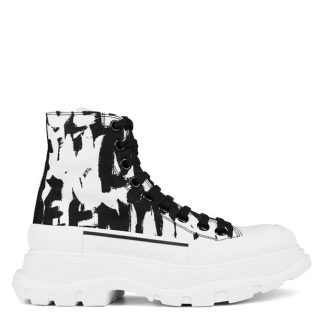 ALEXANDER MCQUEEN Tread Slick Boots Women High Tops Wht/Blk 9356 for sale