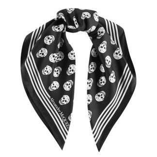 ALEXANDER MCQUEEN Twill Skull Scarf Unisex Black/Ivory1078  for sale