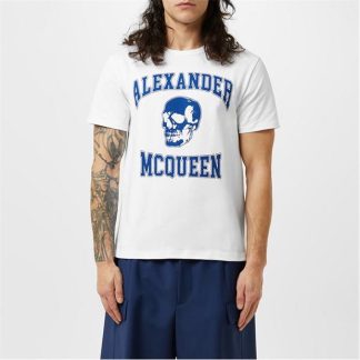 ALEXANDER MCQUEEN Varsity Skull T-Shirt Men Regular Fit T-Shirts White/Indigo for sale