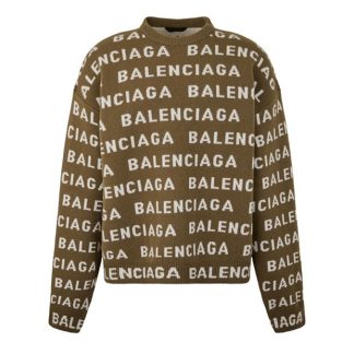 BALENCIAGA All-Over Logo Sweater Men Jumpers Beige/White for sale