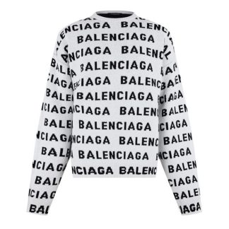 BALENCIAGA All-Over Logo Sweater Men Jumpers Black/White for sale