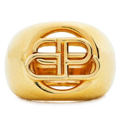 BALENCIAGA Bb Signet Ring Unisex Rings Gold 0705 for sale