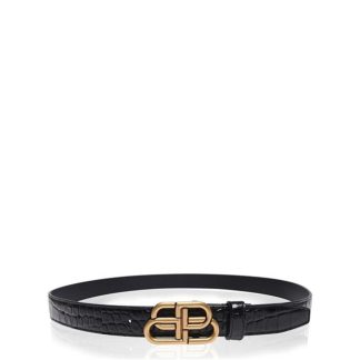 BALENCIAGA Bb Thin Croc Belt Women Black 1000  for sale