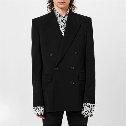 BALENCIAGA Double Breasted Twill Blazer Men Black 1000  for sale