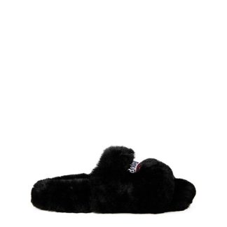 BALENCIAGA Furry Sliders Women Blk/Wht/Rd 1096  for sale