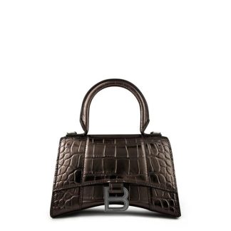 BALENCIAGA Hour Glass Croc Cross Body Bag Women Crossbody Bags Drk Bronze 2564 for sale