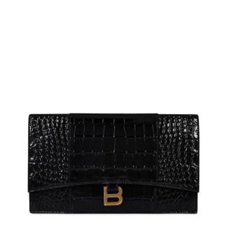 BALENCIAGA Hourglass Flat Croc Pouch Women Black 1000  for sale