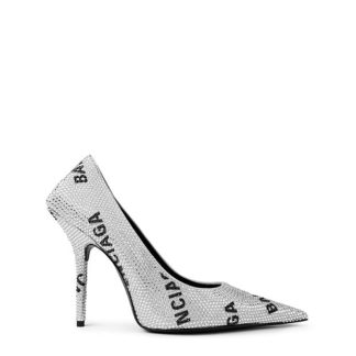 BALENCIAGA Logo Rhinestone Square Knife 110 Pump Women Crystal/Black  for sale