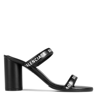 BALENCIAGA Logo Round Mules Women Blk/Wht 1090  for sale