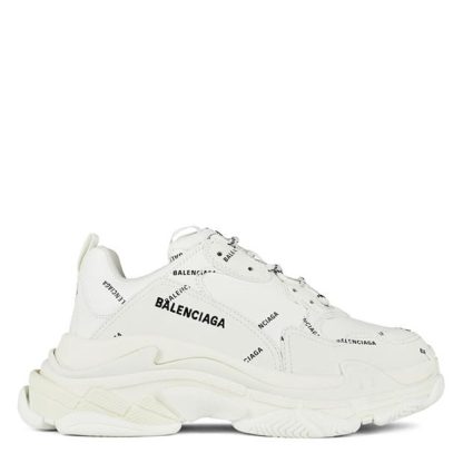 BALENCIAGA Logo Triple S Trainers Women Chunky Trainers Wht/Blk 9010 for sale