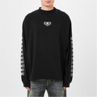 BALENCIAGA Long Sleeve Print T-Shirt Men Black 9034  for sale