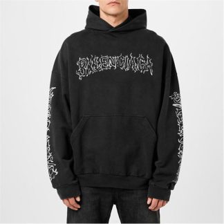 BALENCIAGA Metal Logo Hoodie Men Fd Black/White  for sale