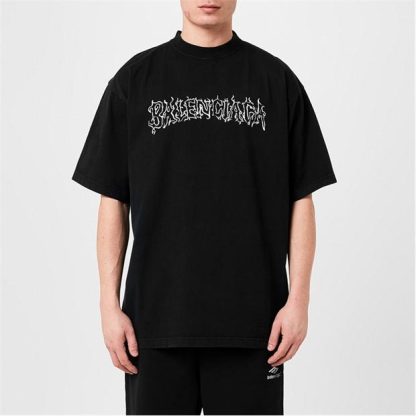 BALENCIAGA Metal Logo T-Shirt Men Fd Black/White  for sale