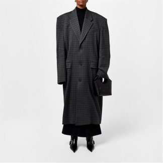 BALENCIAGA Oversized Houndstooth Coat Women Grey 1240  for sale