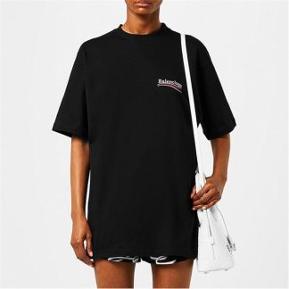 BALENCIAGA Political  Embroidered Logo Oversized T Shirt Women Oversized T-Shirts Black 1070 for sale