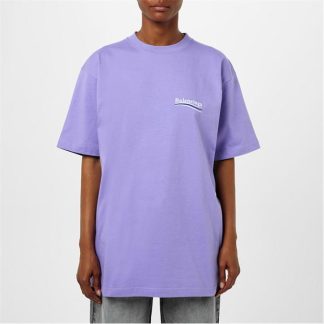 BALENCIAGA Political  Embroidered Logo Oversized T Shirt Women Oversized T-Shirts Lilac 3072 for sale