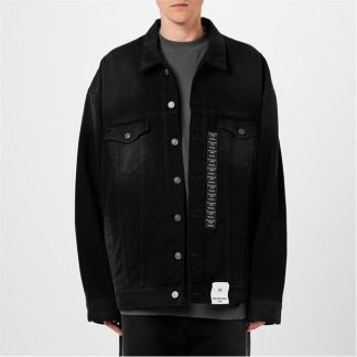 BALENCIAGA Size Sticker Denim Jacket Unisex Sunblchd Black  for sale