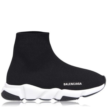 BALENCIAGA Speed Sock Trainers Kids Runners Blk/Wht 1015 for sale