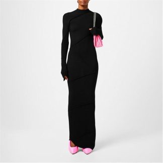 BALENCIAGA Spiral Ribbed Maxi Dress Women Black 1000  for sale