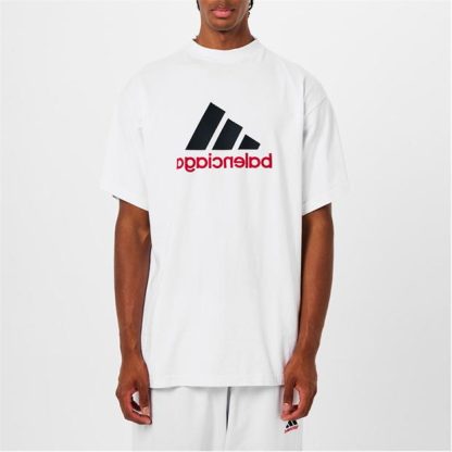 BALENCIAGA X Adidas Oversized Logo T-Shirt Men Wht/Blk/Rd 9065  for sale