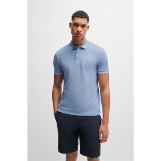 BOSS Paddy Polo Shirt Men Short Sleeve Polos Open Blue 498 for sale