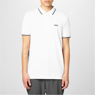 BOSS Paddy Polo Shirt Men Short Sleeve Polos White 100 for sale