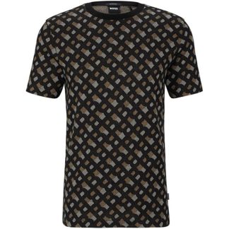 BOSS Tiburt Monogram T-Shirt Men Regular Fit T-Shirts Black 001 for sale