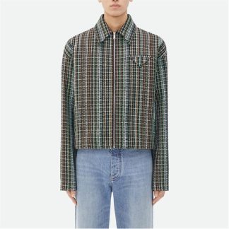 BOTTEGA VENETA Cotton Check Jacket Men Blk/Brown/Mint  for sale