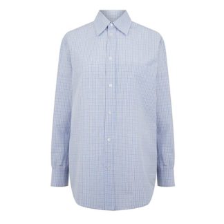 BOTTEGA VENETA Cotton Linen Check Shirt With Bv Embroidery Women Blue/Burgundy  for sale