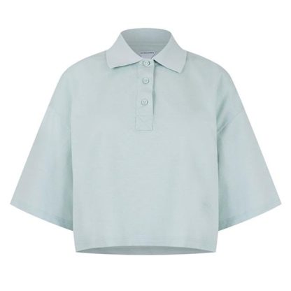 BOTTEGA VENETA Cropped Cotton Piquet Polo Women Long Sleeve Polos Lit Cyan 4680 for sale