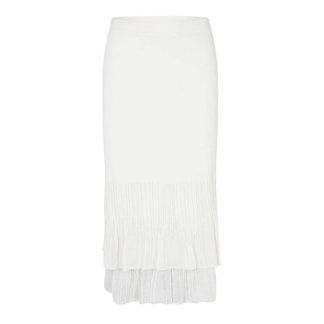 BOTTEGA VENETA Detachable Ribbed Pleated Cotton Midi Skirt Women Chalk 9071  for sale