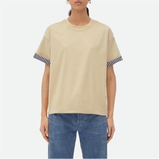 BOTTEGA VENETA Double Layer Striped Cotton T-Shirt Women Soapstone Blue  for sale