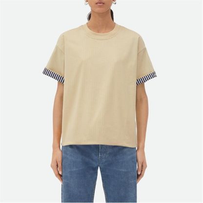 BOTTEGA VENETA Double Layer Striped Cotton T-Shirt Women Soapstone Blue  for sale