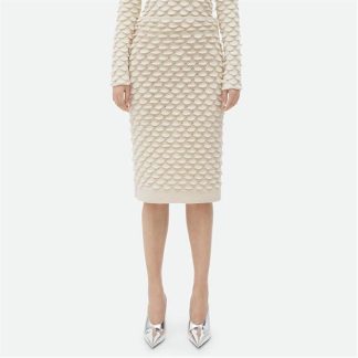 BOTTEGA VENETA Fish Scale Wool Midi Skirt Women Dove  for sale