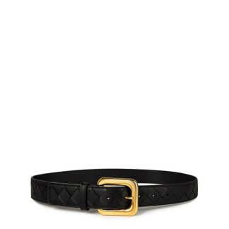 BOTTEGA VENETA Intrecciato Belt Women Leather Belt Blk/Brs for sale