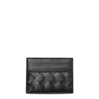 BOTTEGA VENETA Intrecciato Credit Card Case Women Card Holders Black Gold for sale