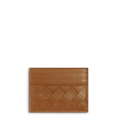 BOTTEGA VENETA Intrecciato Credit Card Case Women Card Holders Wood/Gld for sale