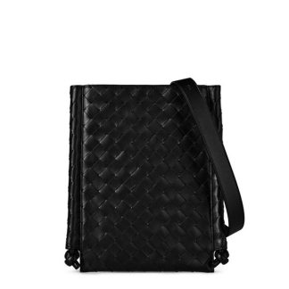 BOTTEGA VENETA Intrecciato Flap Loop Crossbody Bag Unisex Black  for sale