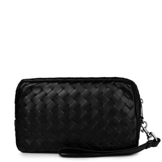 BOTTEGA VENETA Intrecciato Pouch With Wristlet Unisex Black  for sale