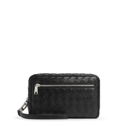 BOTTEGA VENETA Intrecciato Small Pouch With Wristlet Unisex Black-Silver  for sale