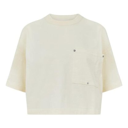 BOTTEGA VENETA Jersey Cropped T-Shirt With V Pocket Women Chalk  for sale