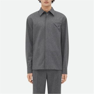 BOTTEGA VENETA Light Wool Flannel Shirt Men Grey Melange  for sale