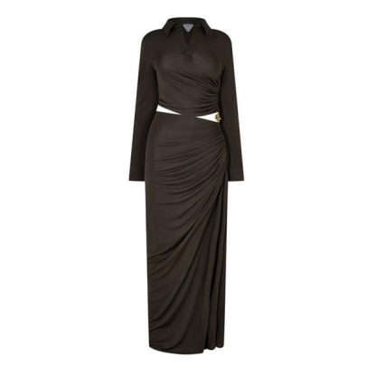 BOTTEGA VENETA Long Sleeve Maxi Dress With Metal Knot Women Brown  for sale