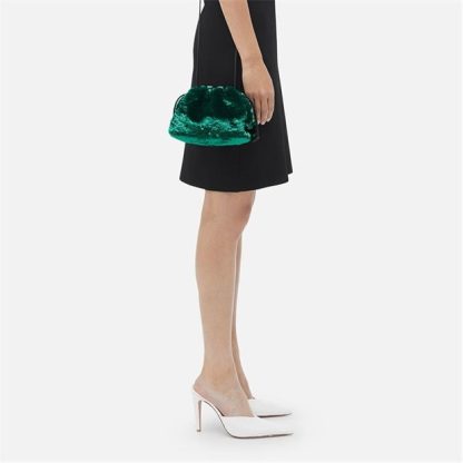 BOTTEGA VENETA Mini Sequin Pouch Women Dark Green 3026  for sale