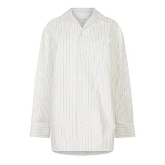 BOTTEGA VENETA Pinstripe Leather Overshirt Women White/Camel  for sale