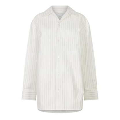 BOTTEGA VENETA Pinstripe Leather Overshirt Women White/Camel  for sale