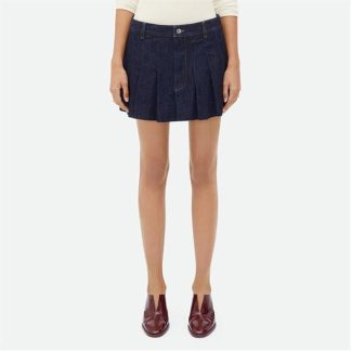 BOTTEGA VENETA Pleated Denim Mini Skirt Women Indigo  for sale