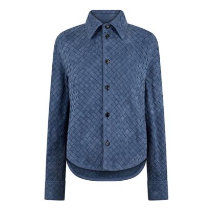 BOTTEGA VENETA Suede Intrecciato Leather Shirt Women Mid Blue  for sale